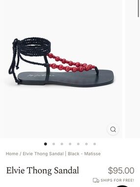 Matisse Elvie Beaded Thong Sandal in Black and Red Sz 9